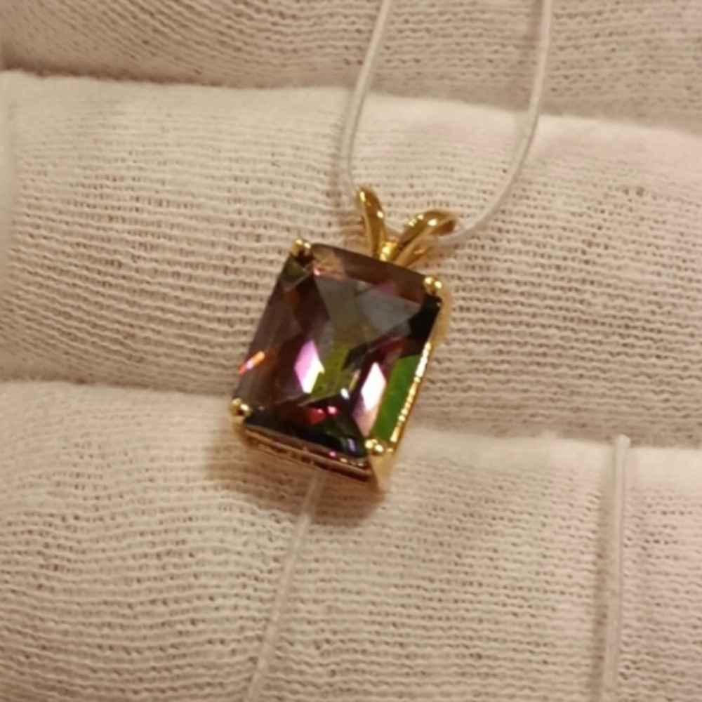 14k Gold Pendant for necklaces Mystic Quartz Solid real 14kt